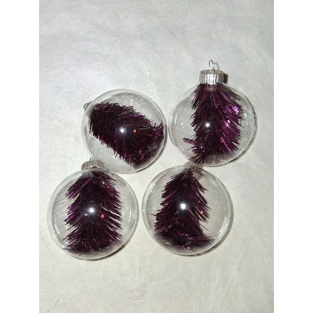 Martha Stewart Everyday Set of 4 Clear Glass Ball Christmas Ornaments Purple